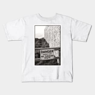 Danger sign near the lighthouse - Mull of Galloway, Scotland Kids T-Shirt